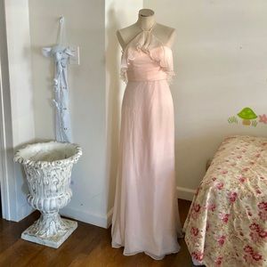 Amsale pale peach Silk Crinkle Chiffon Gown 2/4